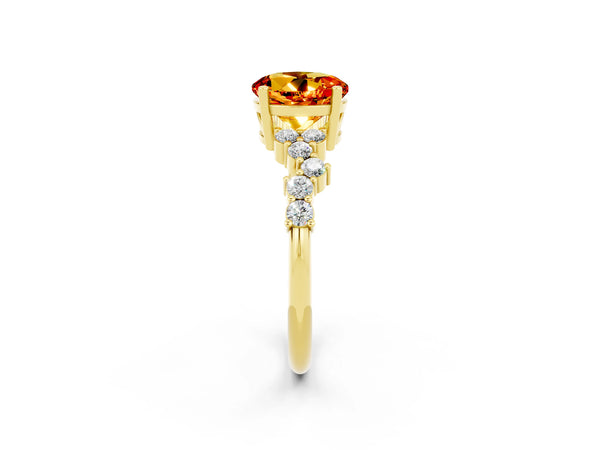 Yellow gold Round Cut Citrine Scattered Round Accent Ring with Prong Setting