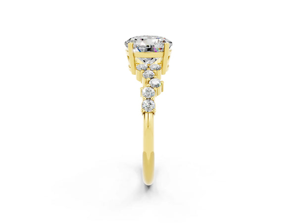Yellow gold Round Cut Moissanite Scattered Round Accent Ring with Prong Setting