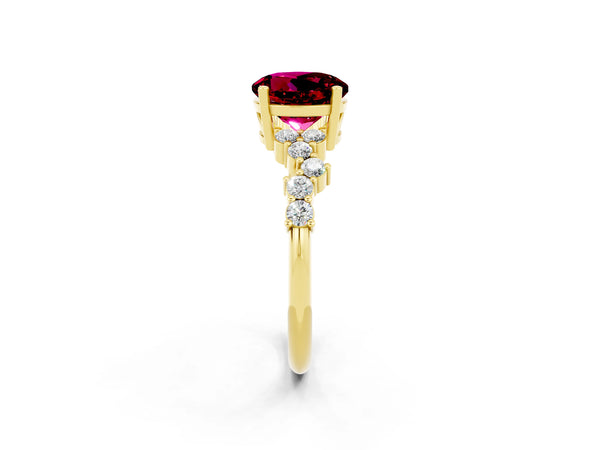 Yellow gold Round Cut Garnet Scattered Round Accent Ring with Prong Setting
