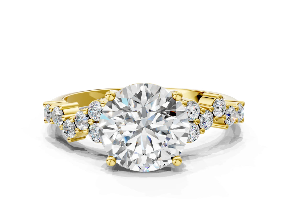 Yellow gold Round Cut Diamond Cluster Pavé Band with Four-Prong Setting_3