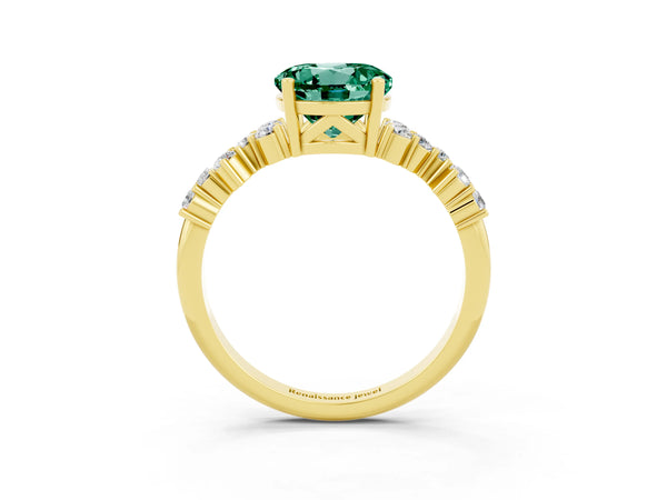 Yellow gold Round Cut Green Sapphire Scattered Round Accent Ring with Prong Setting