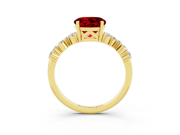 Yellow gold Round Cut Ruby Scattered Round Accent Ring with Prong Setting