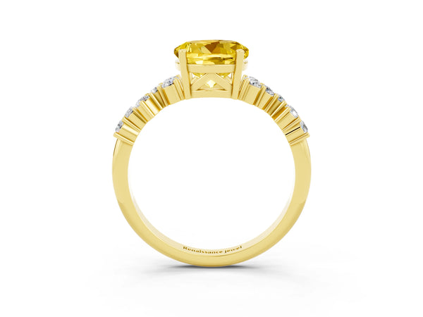 Yellow gold Round Cut Yellow Sapphire Scattered Round Accent Ring with Prong Setting