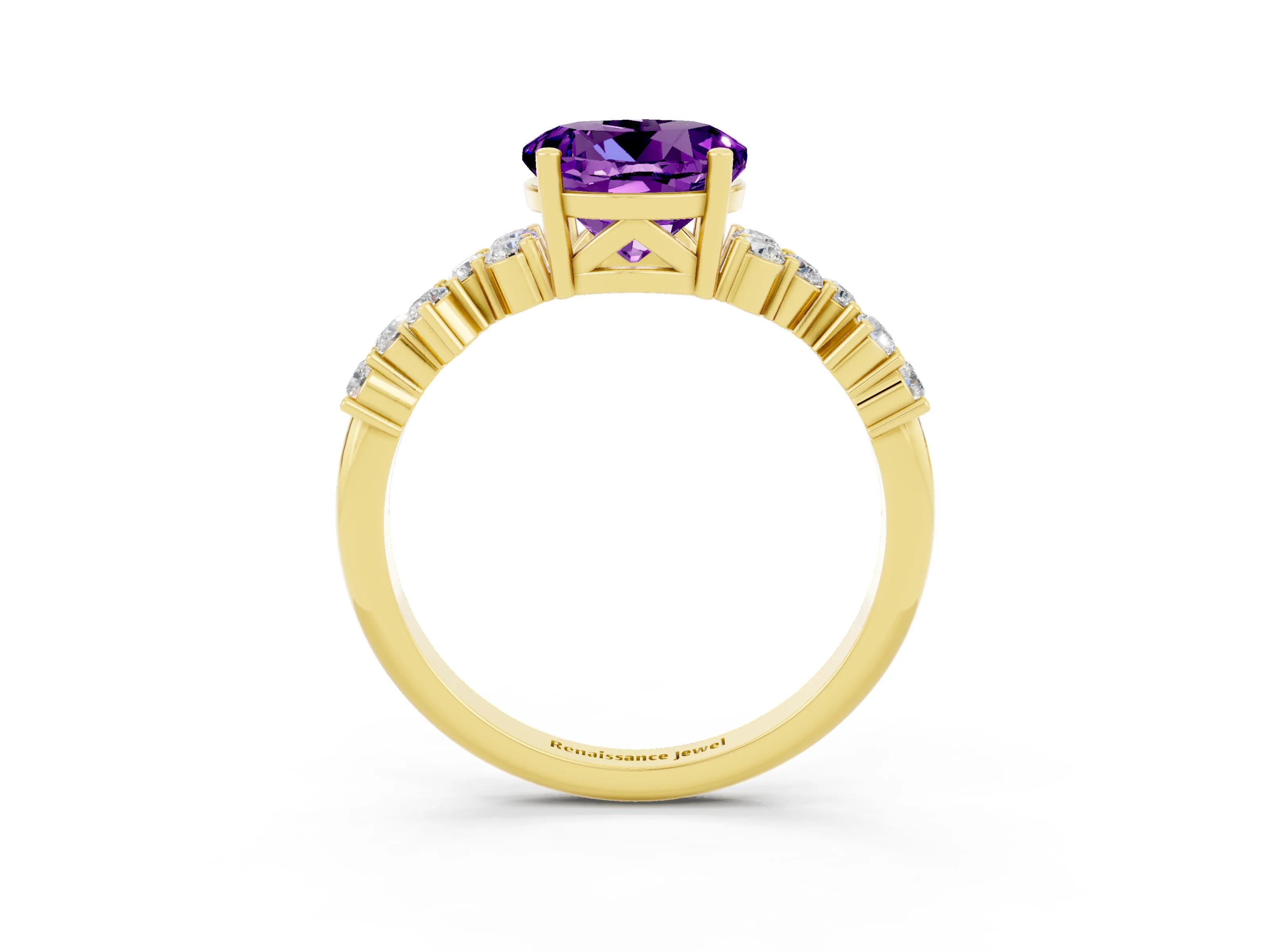 Yellow gold Round Cut Diamond Cluster Pavé Band with Four-Prong Setting_3