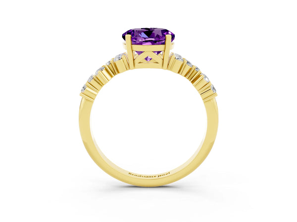 Yellow gold Round Cut Amethyst Scattered Round Accent Ring with Prong Setting