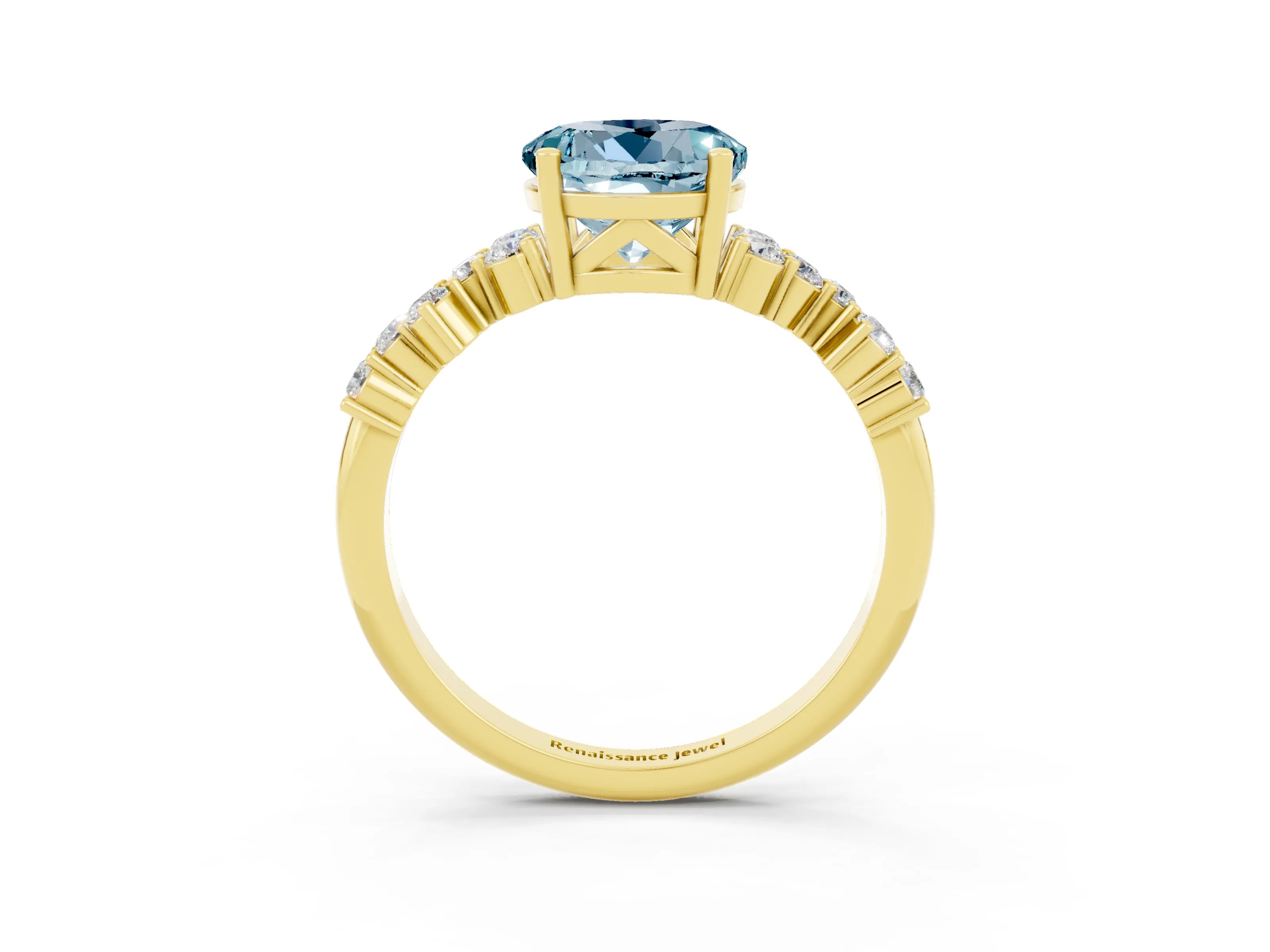 Yellow gold Round Cut Diamond Cluster Pavé Band with Four-Prong Setting_3