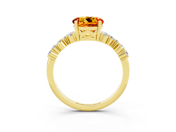 Yellow gold Round Cut Citrine Scattered Round Accent Ring with Prong Setting