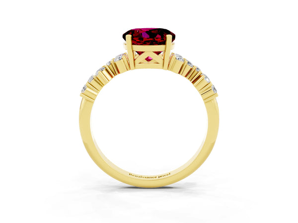 Yellow gold Round Cut Garnet Scattered Round Accent Ring with Prong Setting
