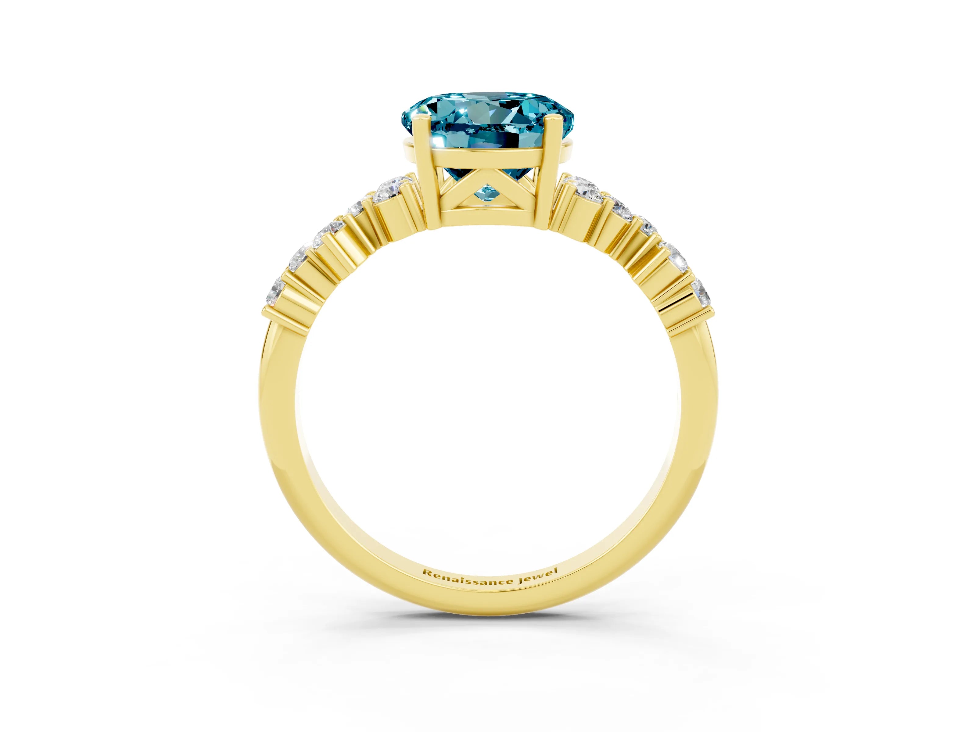 Yellow gold Round Cut Diamond Cluster Pavé Band with Four-Prong Setting_3