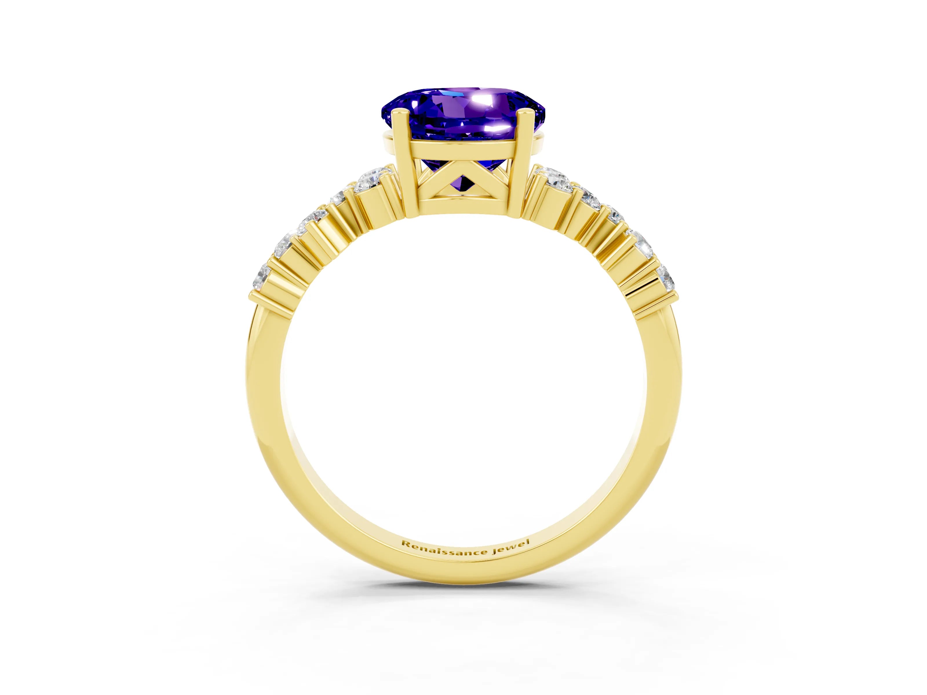 Yellow gold Round Cut Diamond Cluster Pavé Band with Four-Prong Setting_3