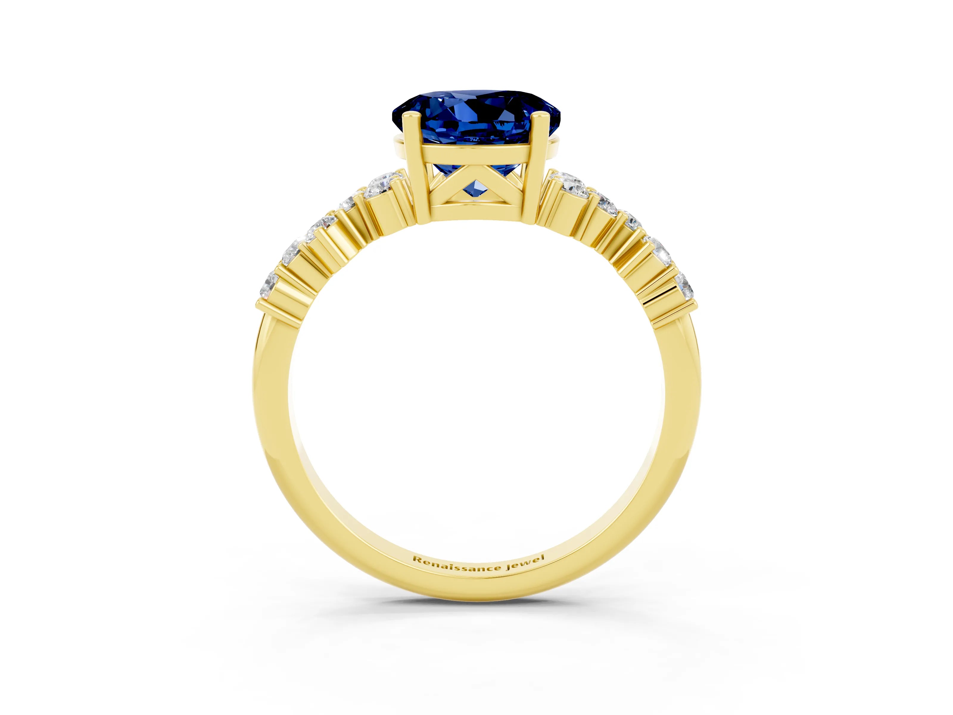 Yellow gold Round Cut Diamond Cluster Pavé Band with Four-Prong Setting_3