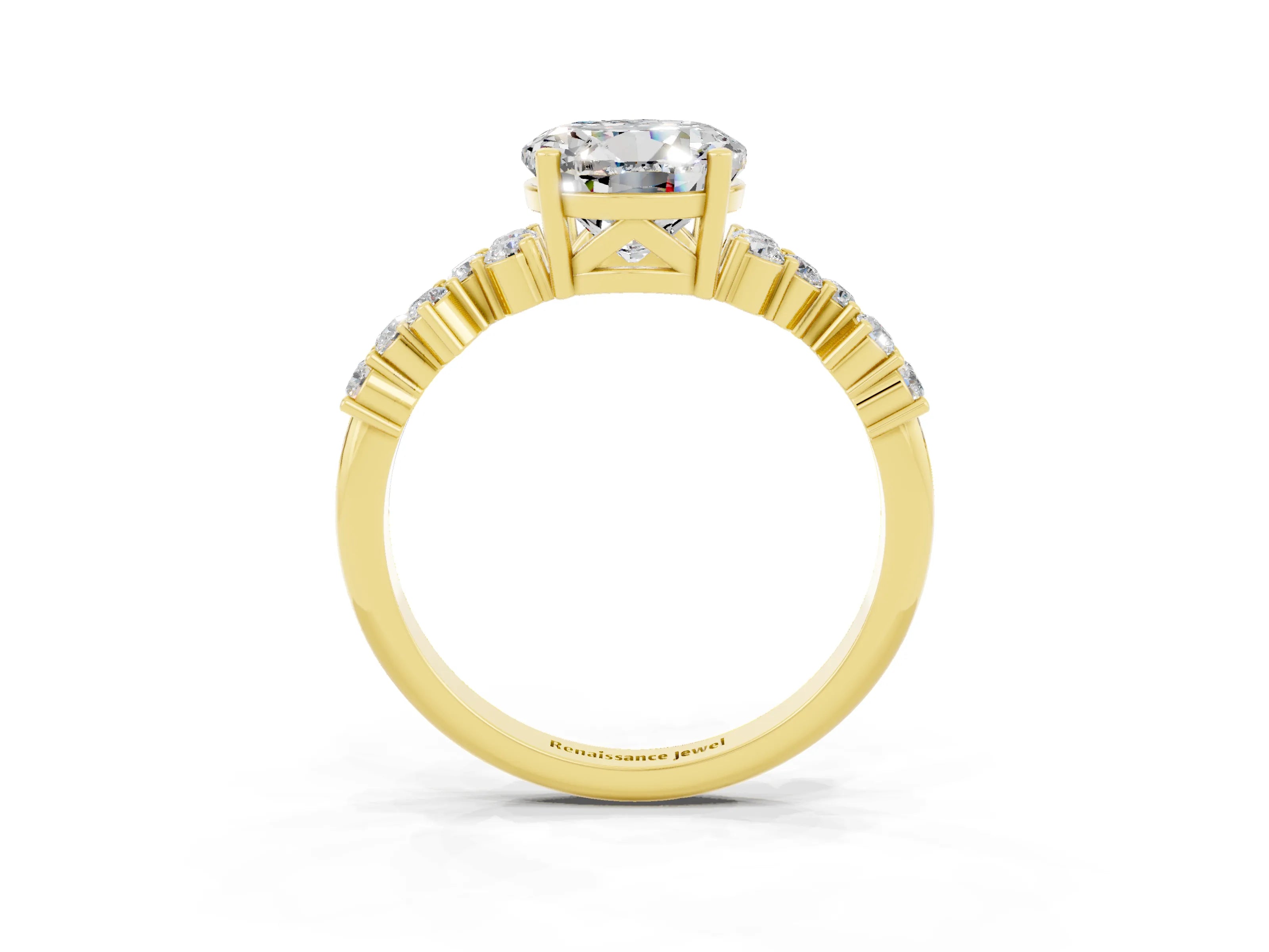 Yellow gold Round Cut Diamond Cluster Pavé Band with Four-Prong Setting_3
