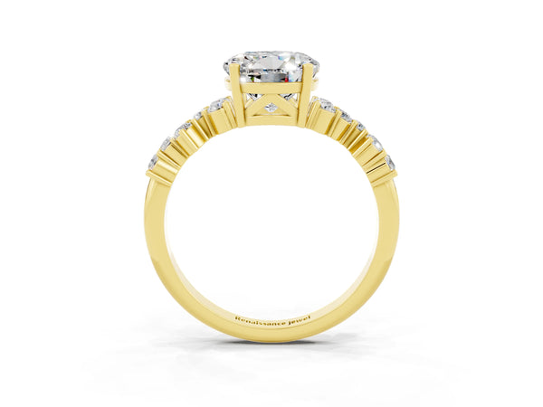 Yellow gold Round Cut Moissanite Scattered Round Accent Ring with Prong Setting