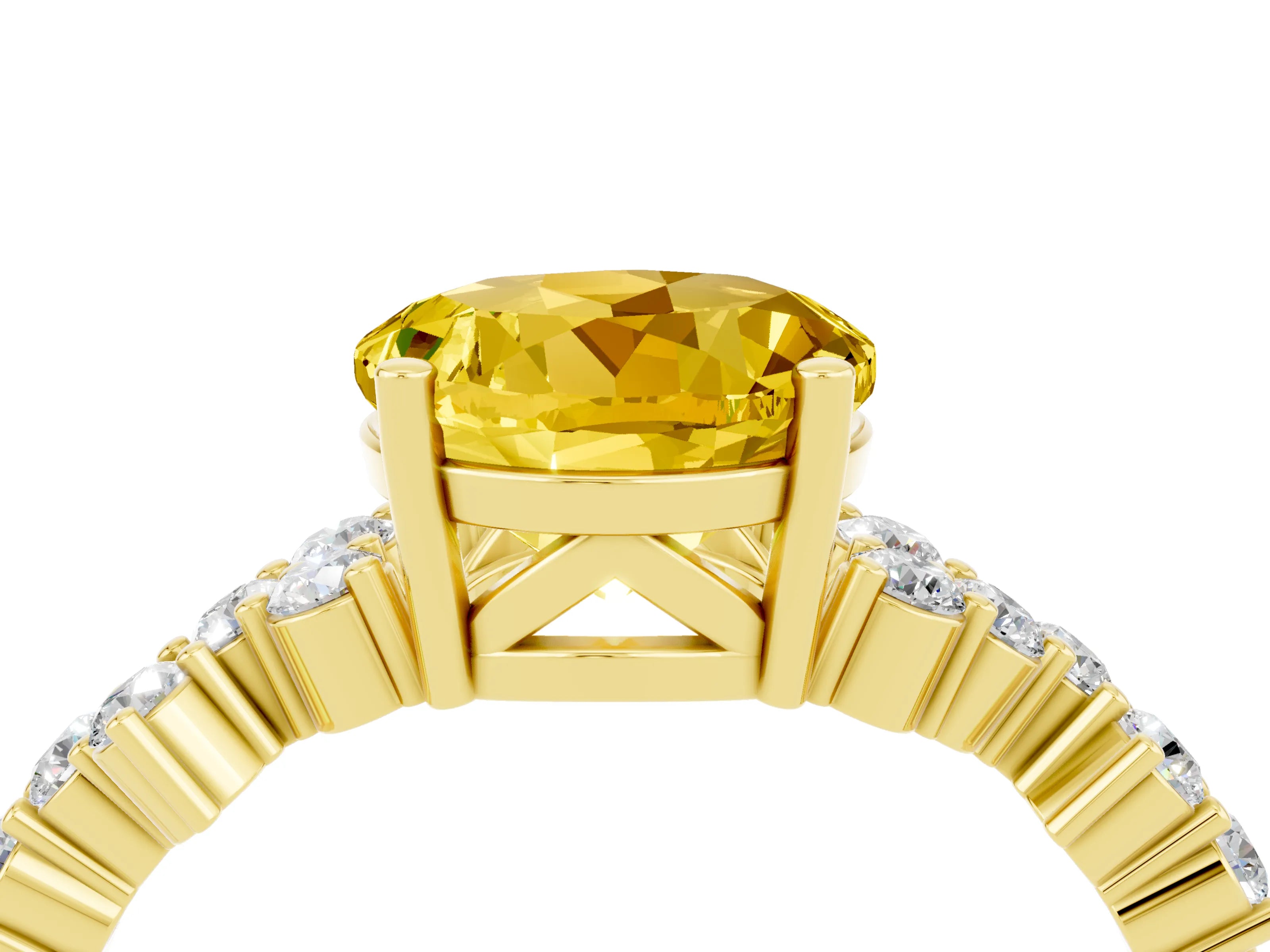 Yellow gold Round Cut Diamond Cluster Pavé Band with Four-Prong Setting_4
