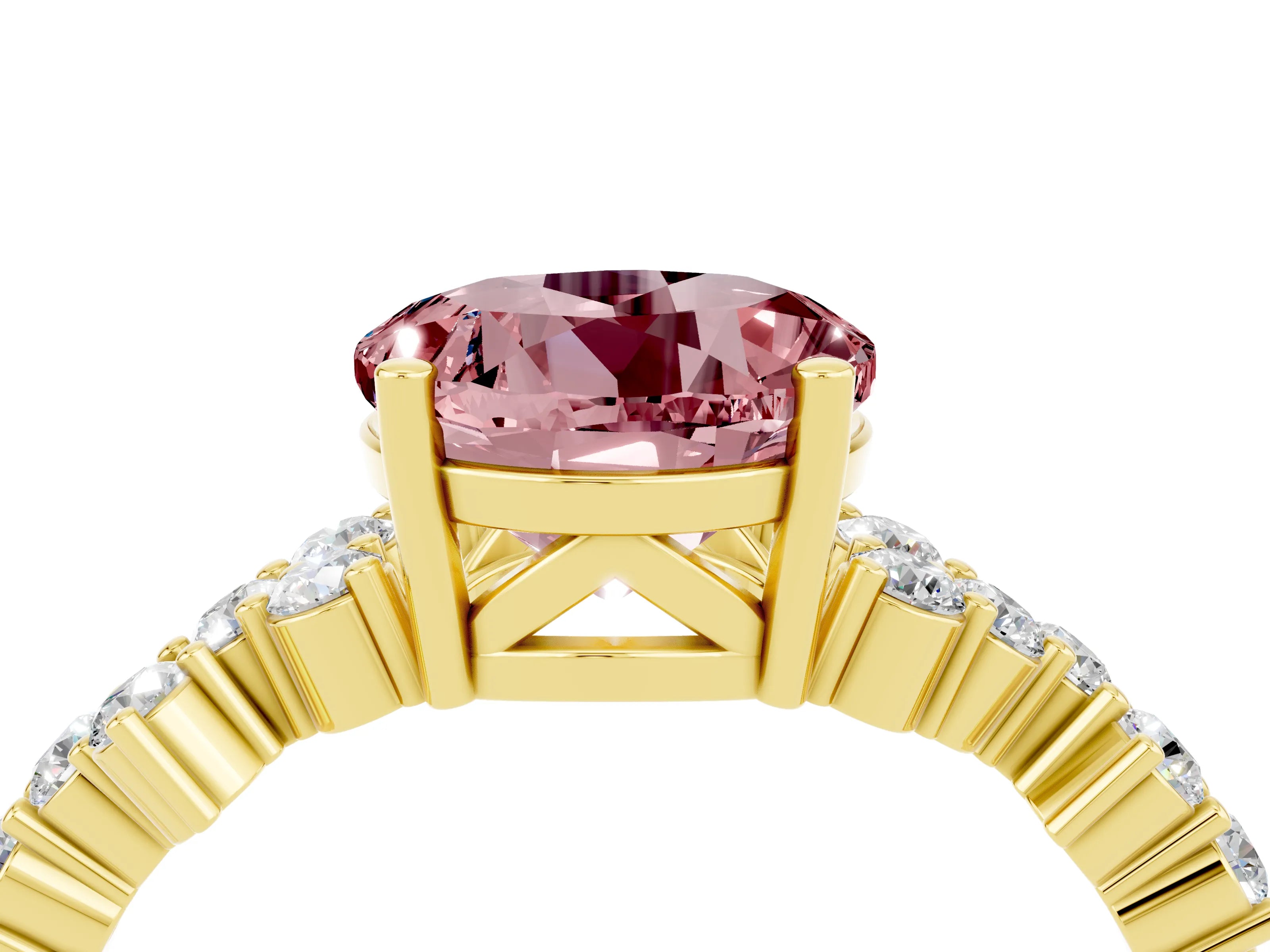 Yellow gold Round Cut Diamond Cluster Pavé Band with Four-Prong Setting_4