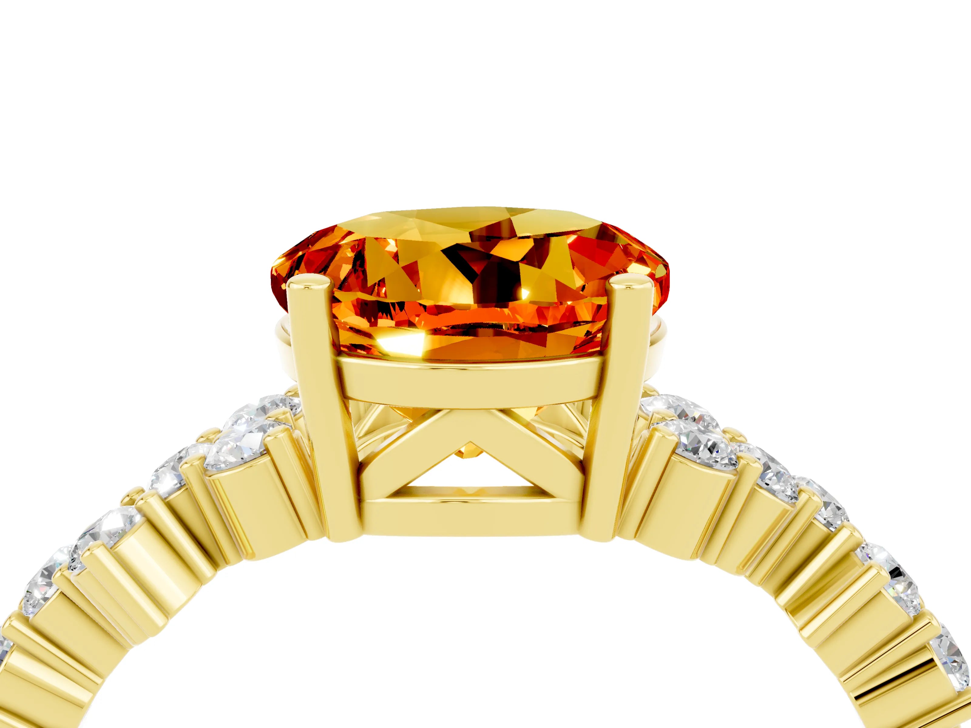 Yellow gold Round Cut Diamond Cluster Pavé Band with Four-Prong Setting_4