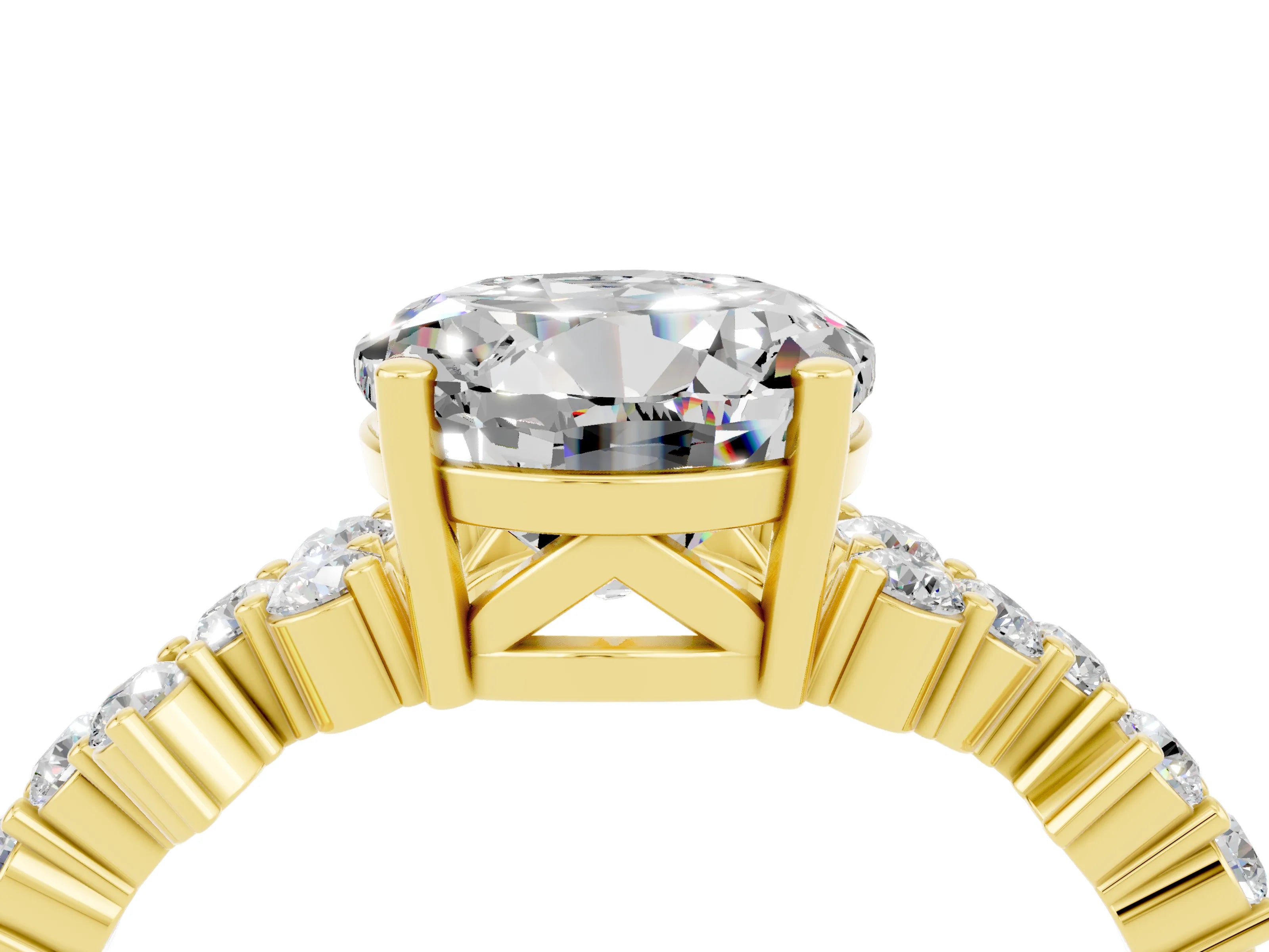Yellow gold Round Cut Diamond Cluster Pavé Band with Four-Prong Setting_4