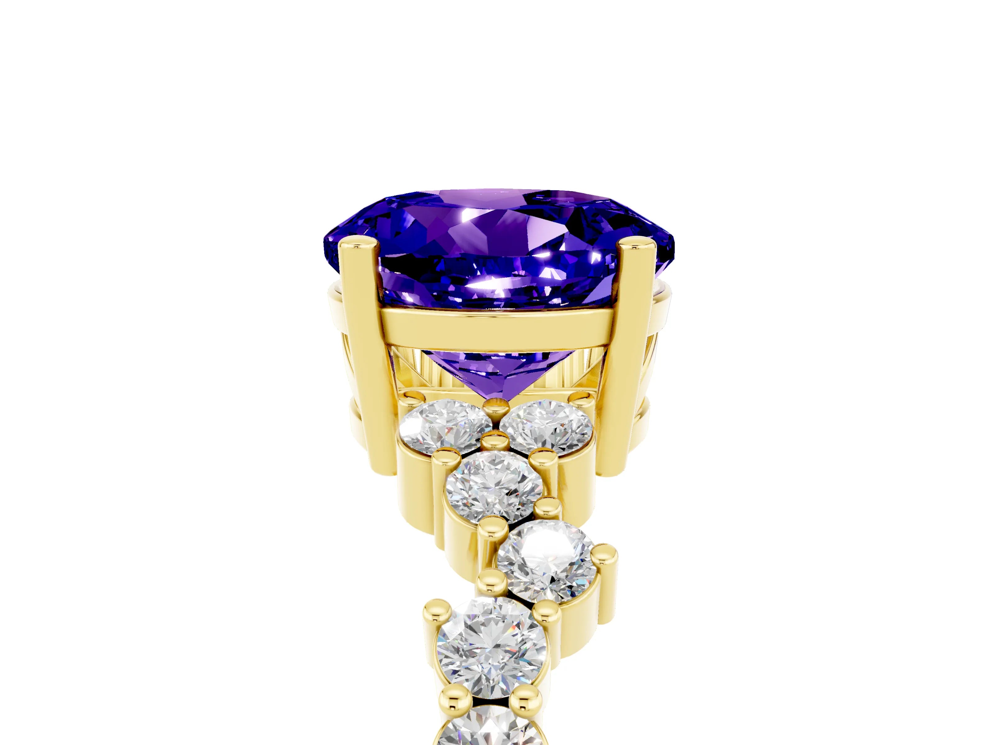 Yellow gold Round Cut Diamond Cluster Pavé Band with Four-Prong Setting_5