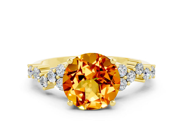 Yellow gold Round Cut Citrine Scattered Round Accent Ring with Prong Setting