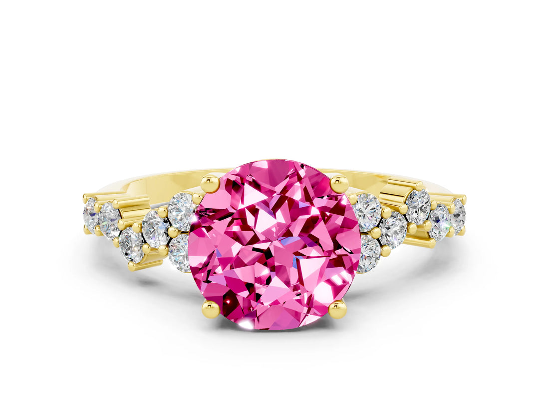 Yellow gold Round Cut Diamond Cluster Pavé Band with Four-Prong Setting