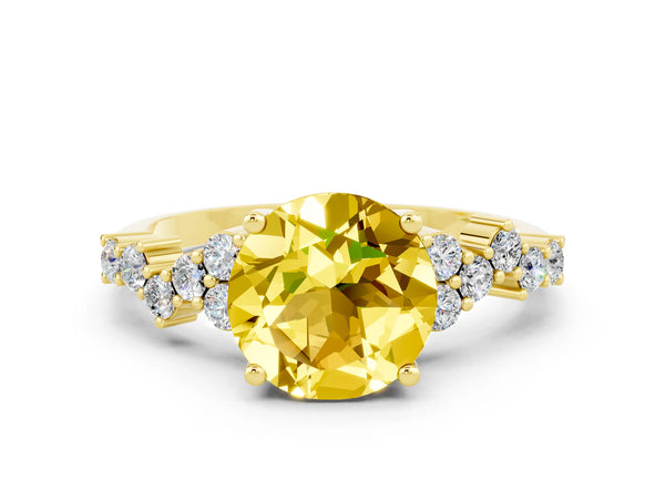 Yellow gold Round Cut Yellow Sapphire Scattered Round Accent Ring with Prong Setting