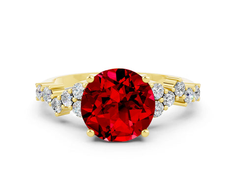 Yellow gold Round Cut Diamond Cluster Pavé Band with Four-Prong Setting
