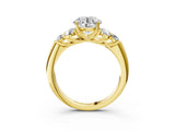 Yellow gold Round Cut Diamond Cluster Ring with Round Accent Stones and Prong Setting on a Classic Band_61