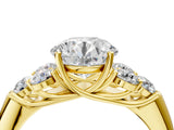 Yellow gold Round Cut Diamond Cluster Ring with Round Accent Stones and Prong Setting on a Classic Band_62