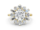 Yellow gold Round Cut Diamond Cluster Ring with Round and Baguette Stones, Split Shank Band, Prong Setting_15