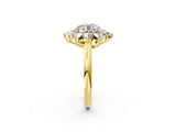 Yellow gold Round Cut Diamond Cluster Ring with Round and Baguette Stones, Split Shank Band, Prong Setting_17