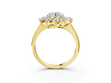 Yellow gold Round Cut Diamond Cluster Ring with Round and Baguette Stones, Split Shank Band, Prong Setting_18