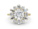 Yellow gold Round Cut Diamond Cluster Ring with Round and Baguette Stones, Split Shank Band, Prong Setting_3