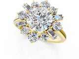 Yellow gold Round Cut Diamond Cluster Ring with Round and Baguette Stones, Split Shank Band, Prong Setting_4