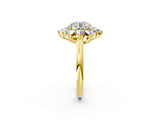 Yellow gold Round Cut Diamond Cluster Ring with Round and Baguette Stones, Split Shank Band, Prong Setting_5
