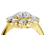 Yellow gold Round Cut Diamond Cluster Ring with Round and Baguette Stones, Split Shank Band, Prong Setting_7