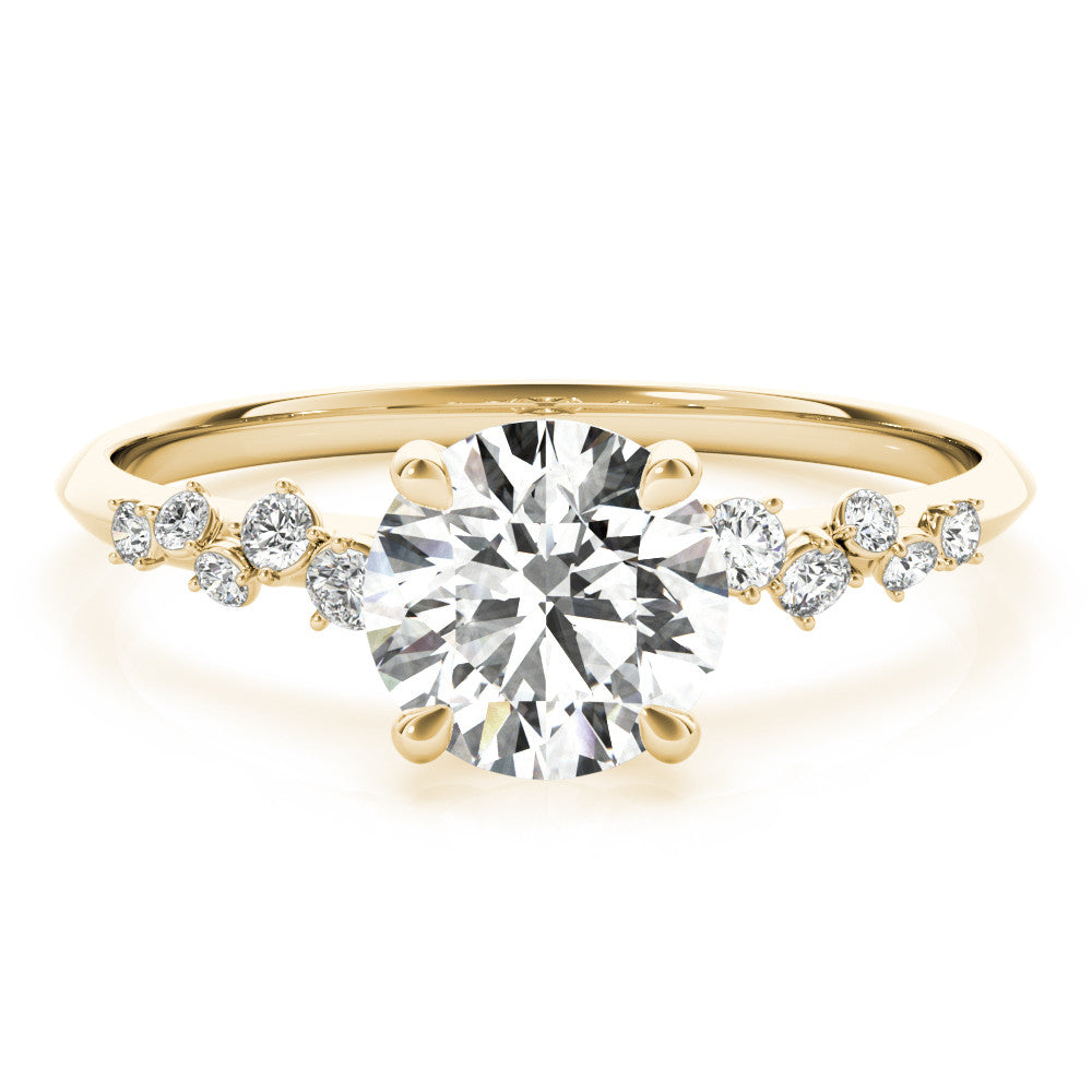 Yellow gold Round Cut Diamond Cluster Side Stone Solitaire Ring with Prong Setting 1