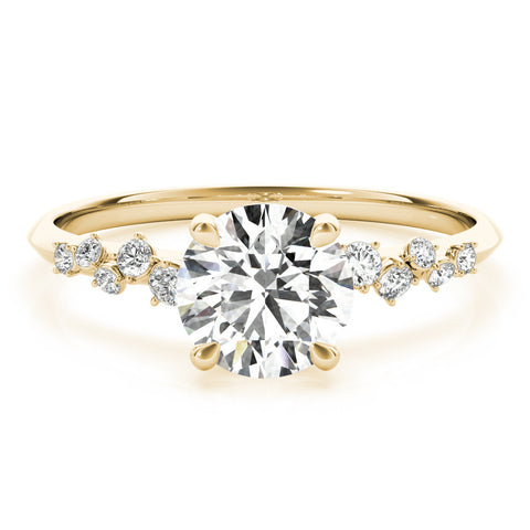 Yellow gold Round Cut Diamond Cluster Side Stone Solitaire Ring with Prong Setting 1