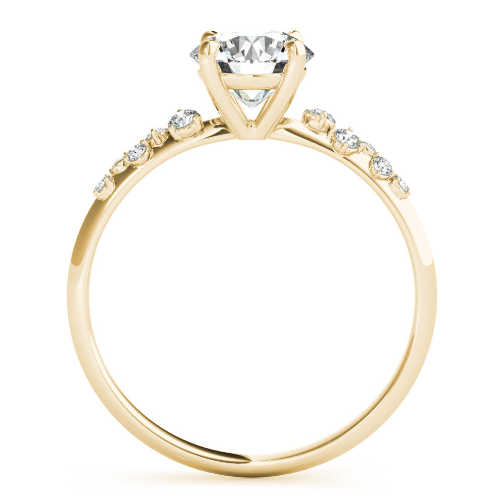 Yellow gold Round Cut Diamond Cluster Side Stone Solitaire Ring with Prong Setting 2