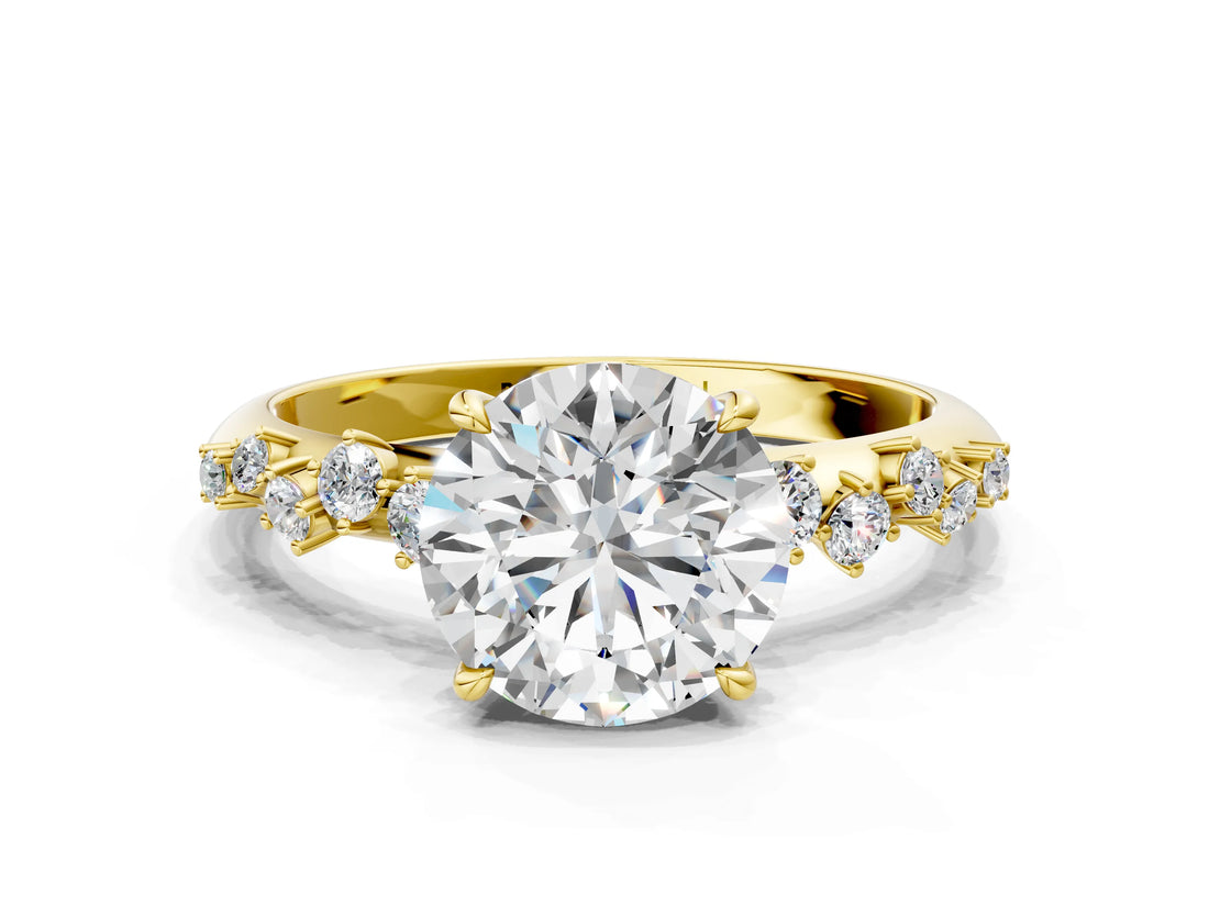 Yellow gold Round Cut Diamond Cluster Side Stone Solitaire Ring with Prong Setting_60