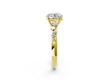 Yellow gold Round Cut Diamond Cluster Side Stone Solitaire Ring with Prong Setting_62
