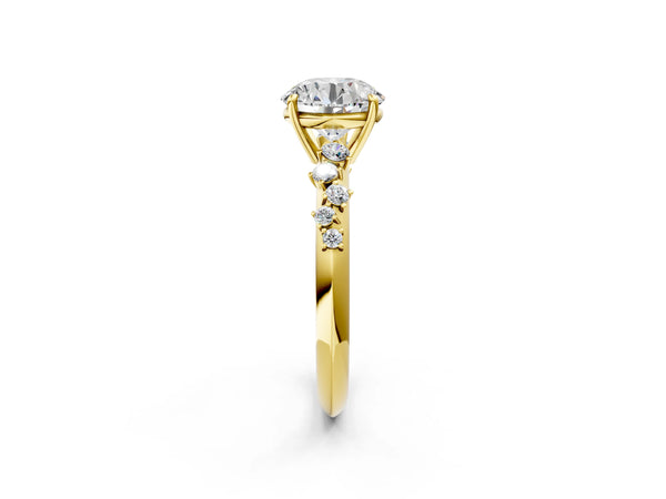 Yellow Gold Round Solitaire Engagement Ring Setting with Graduated Cluster Accents on the Shoulders