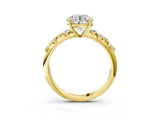 Yellow gold Round Cut Diamond Cluster Side Stone Solitaire Ring with Prong Setting_63
