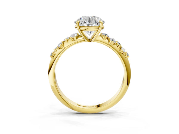 Yellow Gold Round Solitaire Engagement Ring Setting with Graduated Cluster Accents on the Shoulders