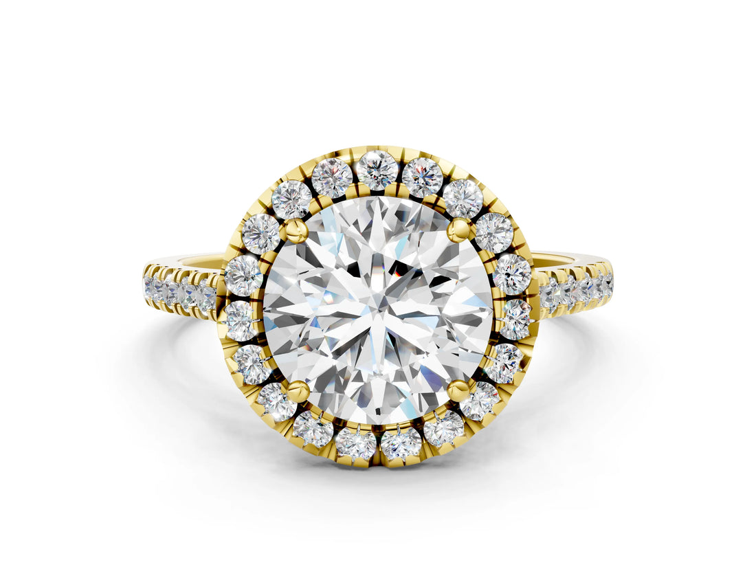 Yellow gold Round Cut Diamond Cushion Halo Ring with Pavé Band_15