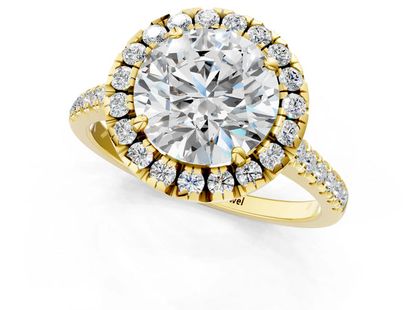 Yellow Gold Round Contoured Halo Pave Engagement Ring Setting