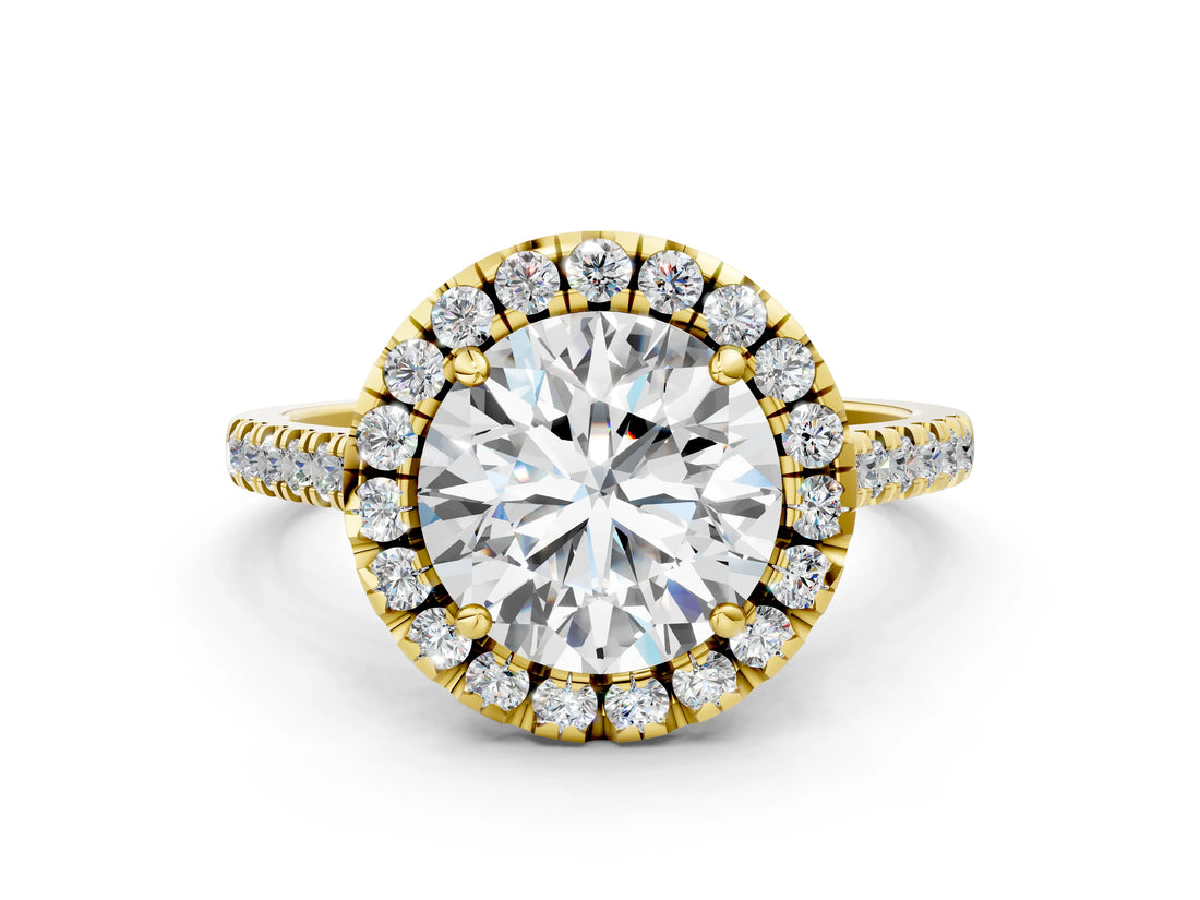 Yellow gold Round Cut Diamond Cushion Halo Ring with Pavé Band_3