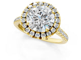 Yellow gold Round Cut Diamond Cushion Halo Ring with Pavé Band_4