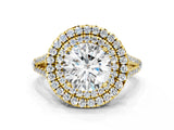 Yellow gold Round Cut Diamond Double Halo Ring with Pavé Band and Prong Setting_107