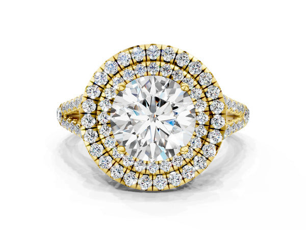Yellow Gold Round Stacked Double Halo Engagement Ring Setting