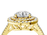 Yellow gold Round Cut Diamond Double Halo Ring with Pavé Band and Prong Setting_111